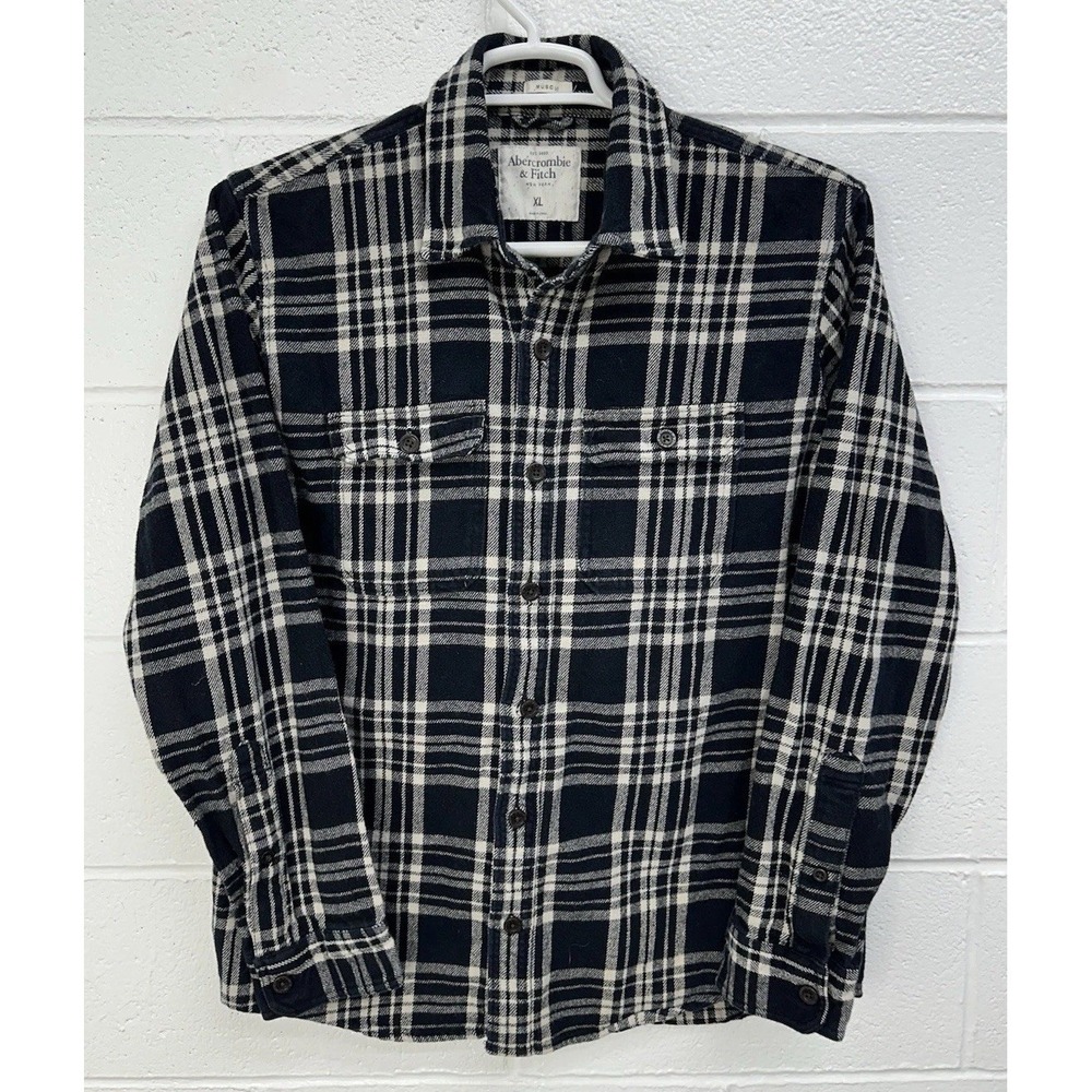 Abercrombie & Fitch Heavy‎ Plaid Shirt Black Muscle Fit / Men's XL